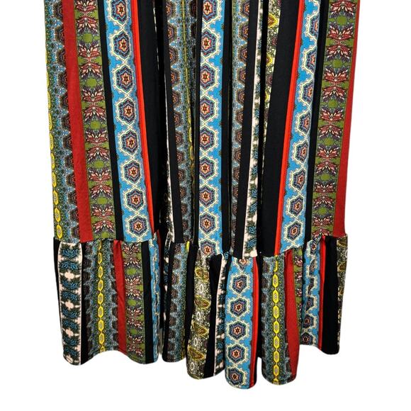 Tahari Tile Stripe Maxi Dress Small Boho Festival Stretch Jersey Black Multi - Picture 5 of 7